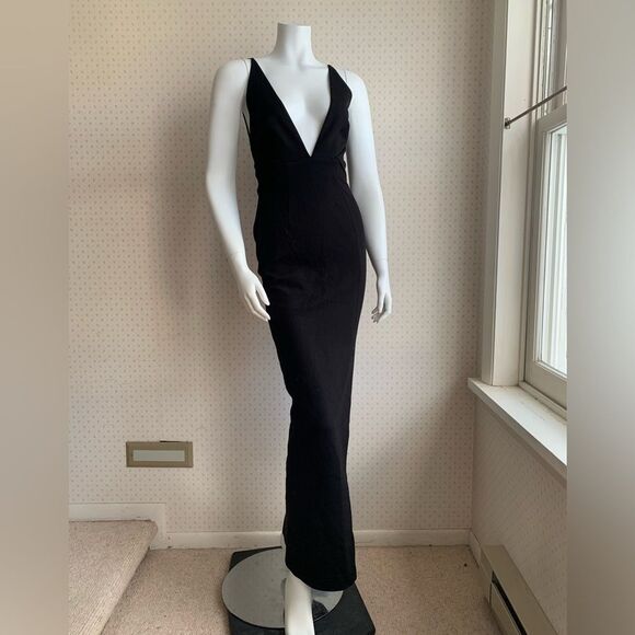 REVOLVE x Nicholas Ponti Ava Wrap Black Maxi Gown Deep V Neckline sz 2 PW13 - Picture 4 of 16